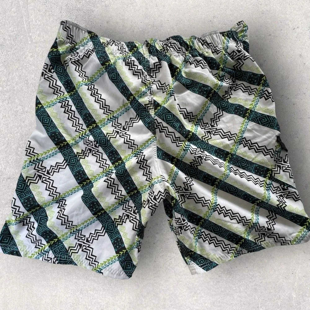 Maui and Sons Board Shorts Men's 38 White Geometric Tribal Swim Trunks